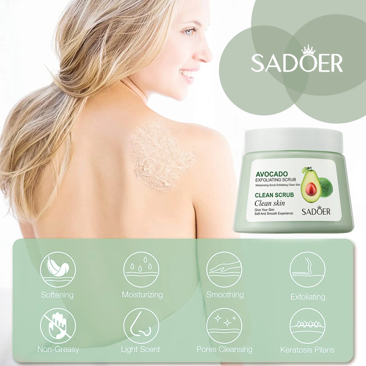 Body Exfoliator Scrub,Personal Skin Care Avocado-Body Scrub Facial Scrub for Exfoliating Moisturizing&Cleansing 250Ml