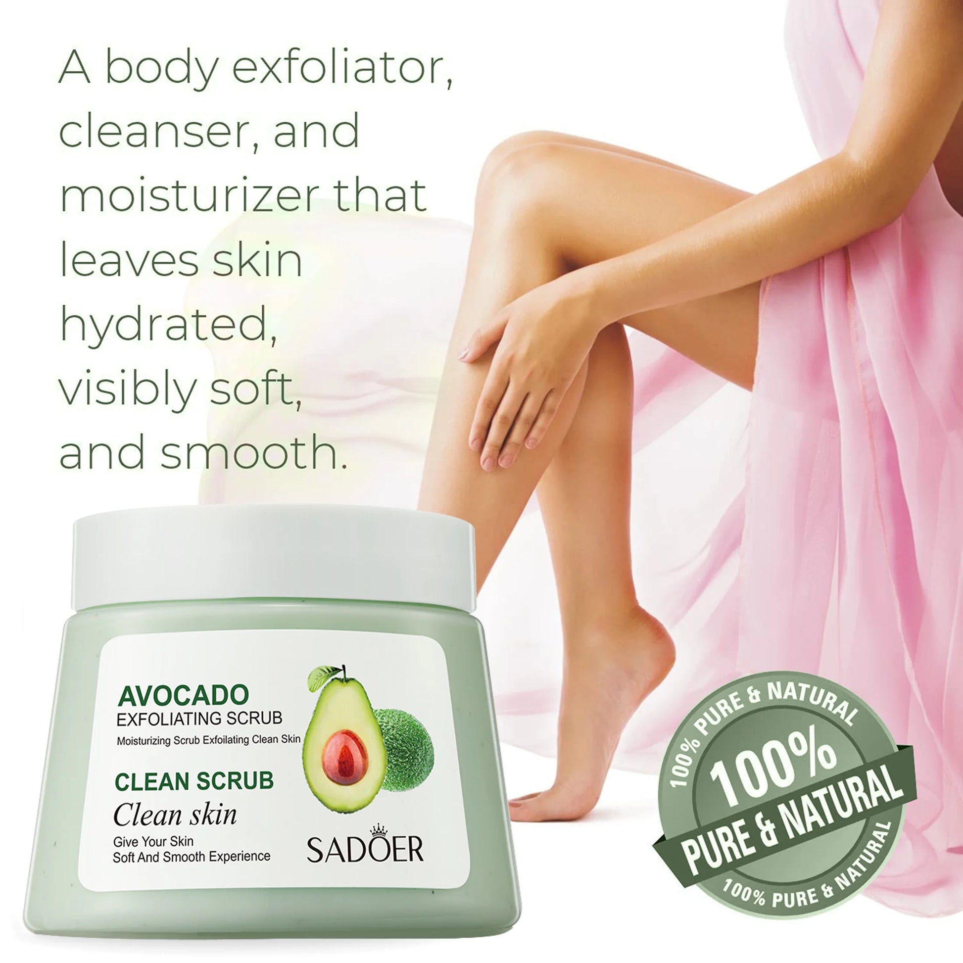 Body Exfoliator Scrub,Personal Skin Care Avocado-Body Scrub Facial Scrub for Exfoliating Moisturizing&Cleansing 250Ml
