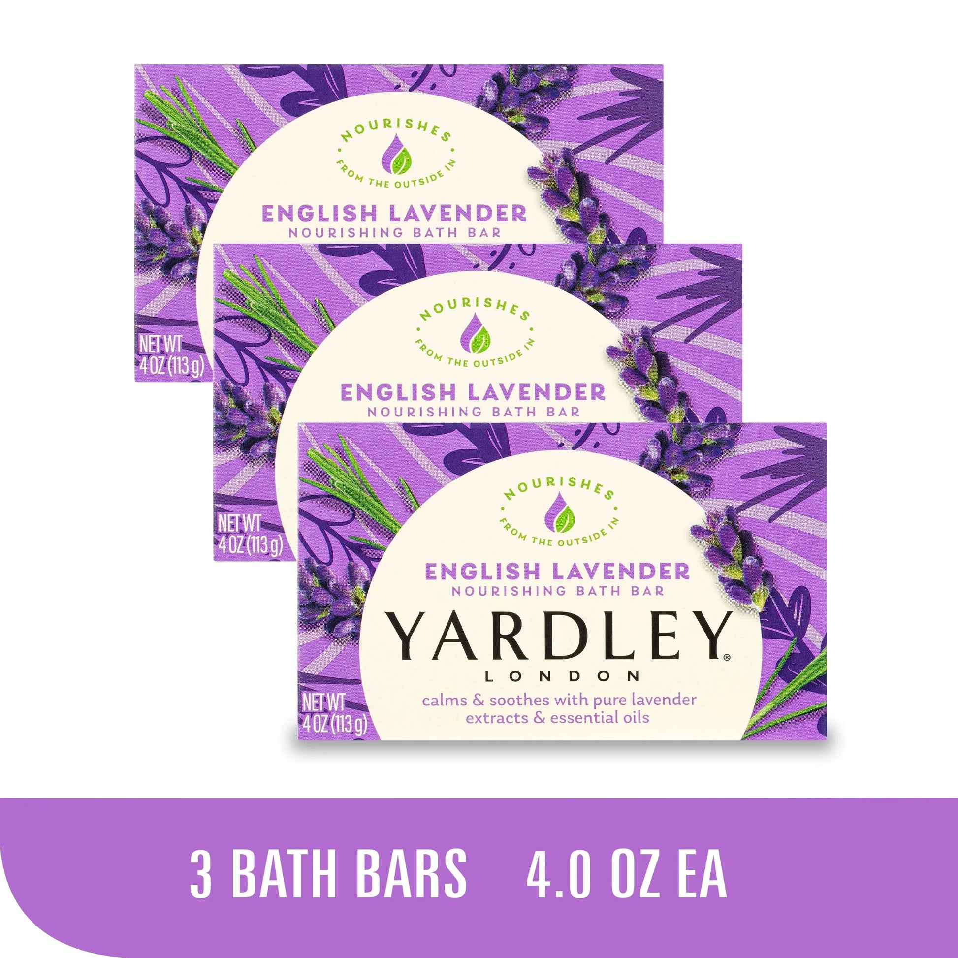 (Pack of 3)  English Lavender Nourishing Bath Bar, 4.0 Oz Bar