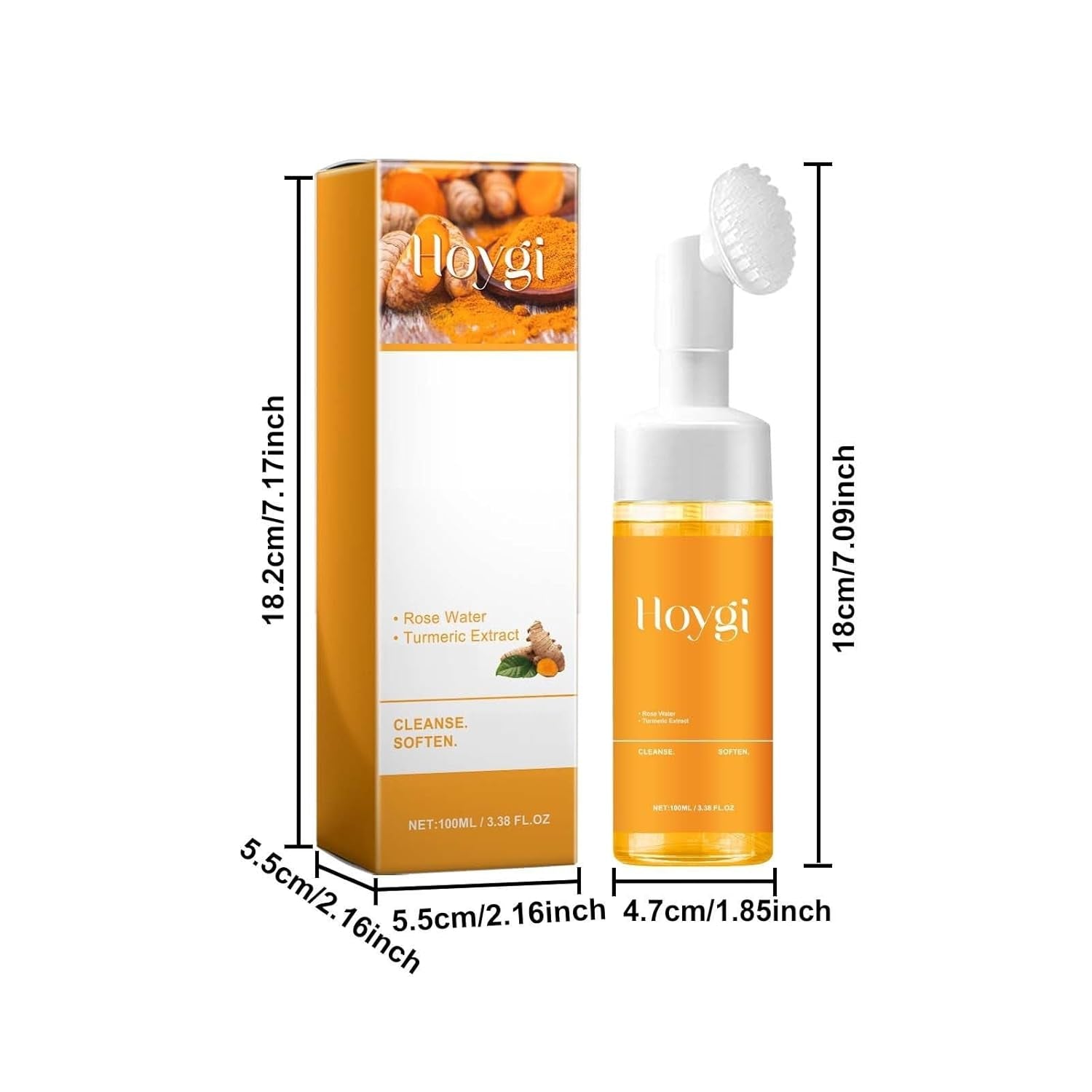 2 Pcs Hoygi Turmeric Kojic Acid Foaming Face Wash, Glow Wash Turmeric Face Wash with Brush Turmeric Foaming Facial Deep Cleansing Scrub Exfoliating.