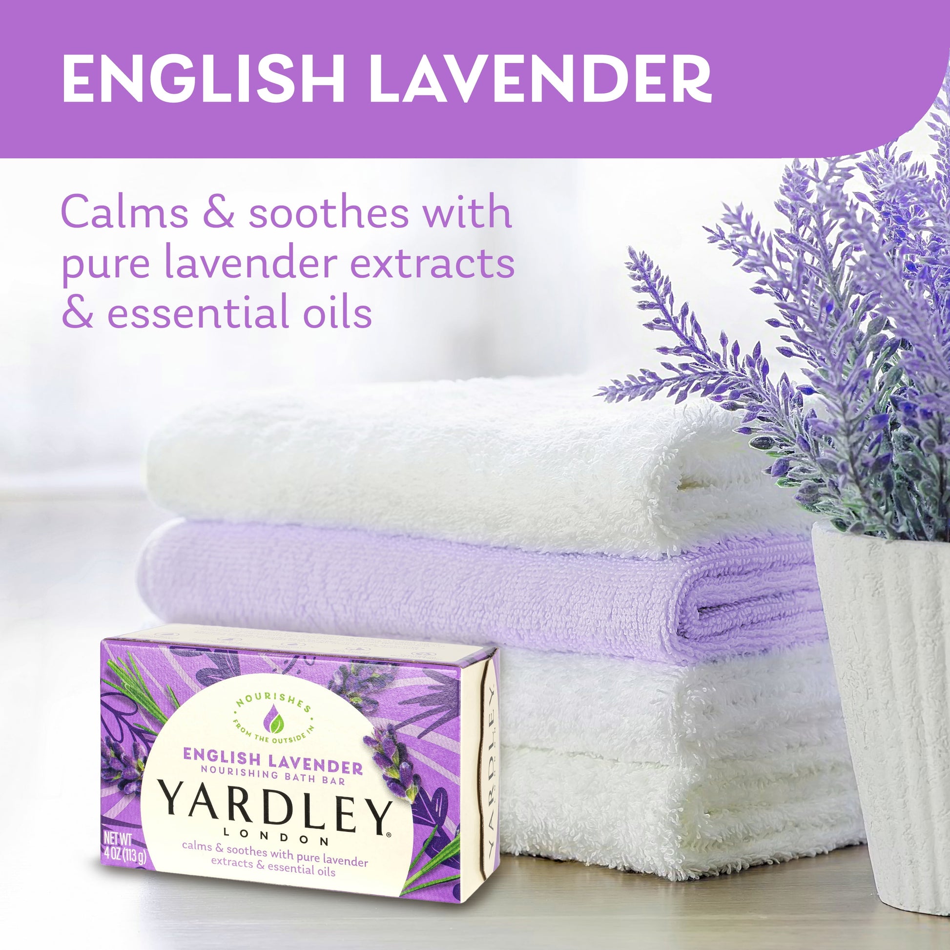 (Pack of 3)  English Lavender Nourishing Bath Bar, 4.0 Oz Bar