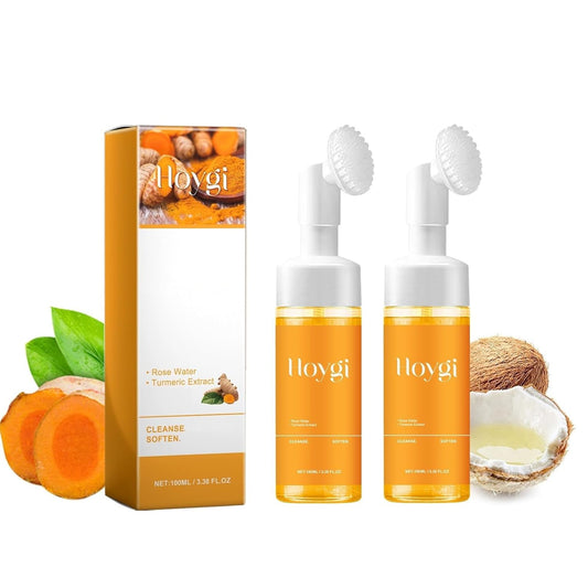 2 Pcs Hoygi Turmeric Kojic Acid Foaming Face Wash, Glow Wash Turmeric Face Wash with Brush Turmeric Foaming Facial Deep Cleansing Scrub Exfoliating.