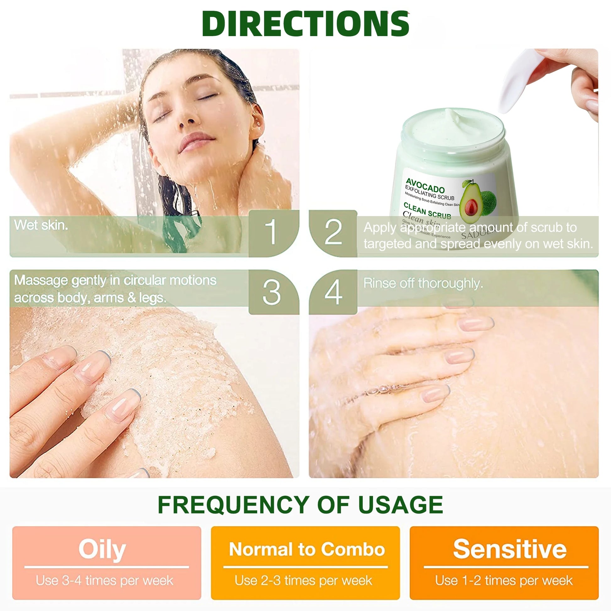Body Exfoliator Scrub,Personal Skin Care Avocado-Body Scrub Facial Scrub for Exfoliating Moisturizing&Cleansing 250Ml
