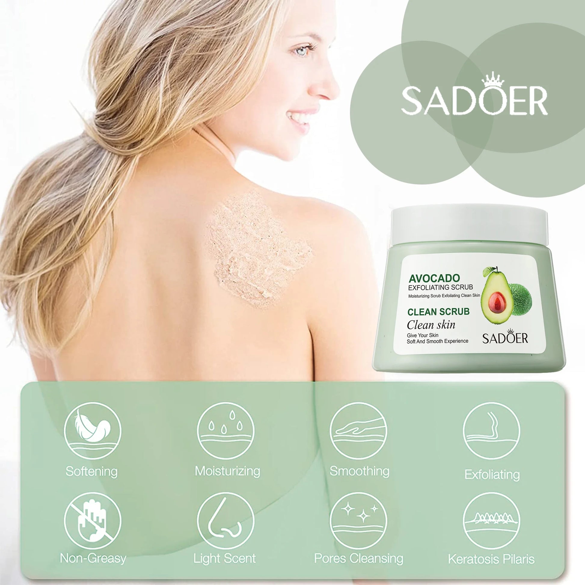 Body Exfoliator Scrub,Personal Skin Care Avocado-Body Scrub Facial Scrub for Exfoliating Moisturizing&Cleansing 250Ml