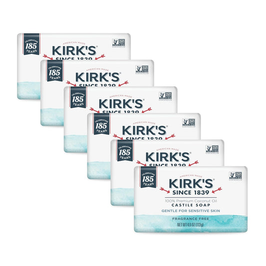Castile Bar Soap for Men, Women & Children - Made with Premium Coconut Oil, Sensitive Skin Formula- Vegan & Non GMO- Fragrance Free- 4 Oz. Bars 6 Pack