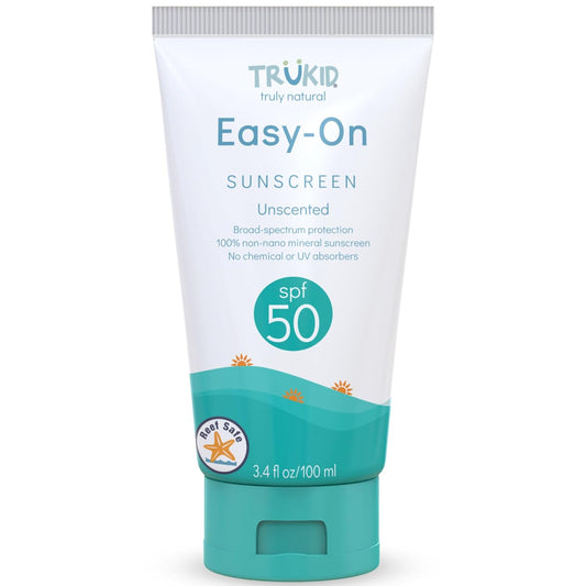 Easy on Mineral Sunscreen SPF 50 - Kids & Baby Sunscreen for Face & Body, Sunblock Protection for Sensitive Skin, Unscented, 3.4Oz